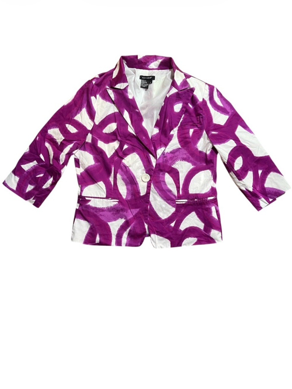 Sandro Purple and White Patterned Blazer Size Large